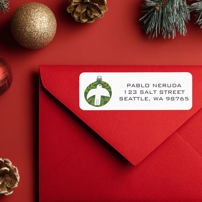 Étiquette postal Oiseau de Noël CUSTOM (Cute Xmas Ornament Bird Dove Peace Holidays Christmas CUSTOM return address Mailing Label
)