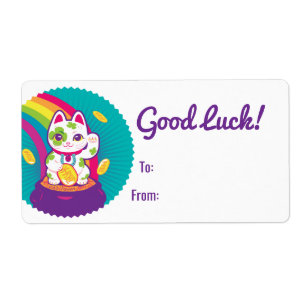 Étiquette Pot de bonne chance de Maneki Neko de chat d'or
