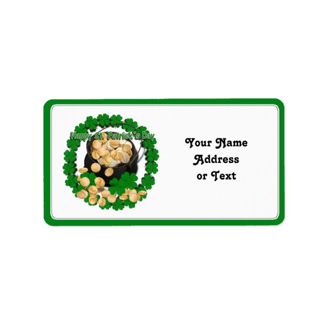 Étiquette Pot d'or avec encadrement de trèfle pour la St Pat (Devant)