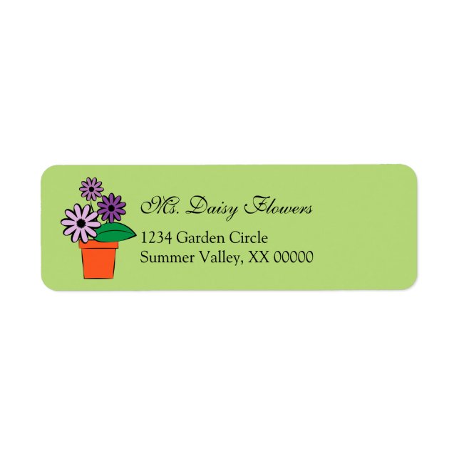 Étiquette Pots de fleurs Marguerites violettes Personnalisée (Devant)
