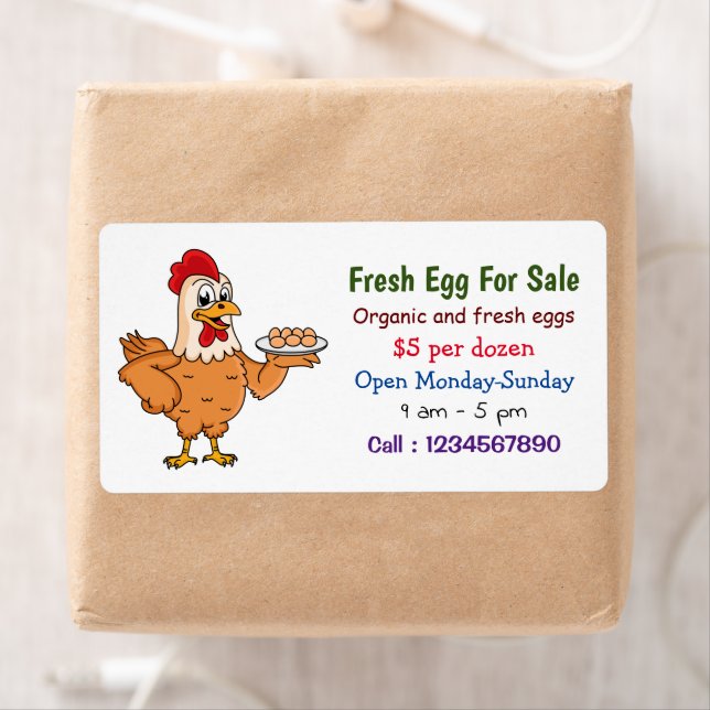 Étiquette Poulet avec oeufs dessin animé oeuf frais signe à  (En situation)