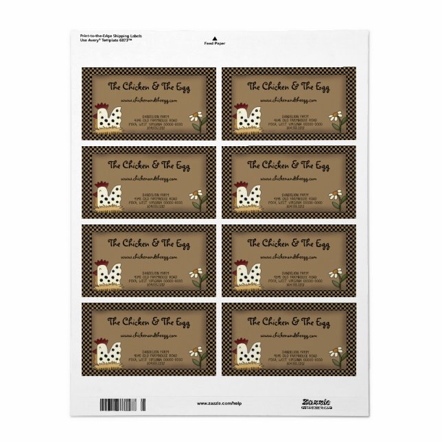 Étiquette Poulet Kraft de style rustique de ferme de campagn (Feuille entière)