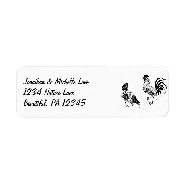 Étiquette Poulets et coq | Adresse noire et blanche (Devant)
