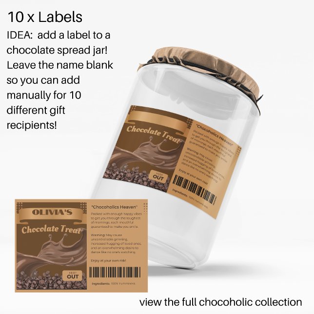 Étiquette Pour Bocaux 10 x Chocolat Lover Cadeau, Nourriture, Jar Étique (Créateur téléchargé)