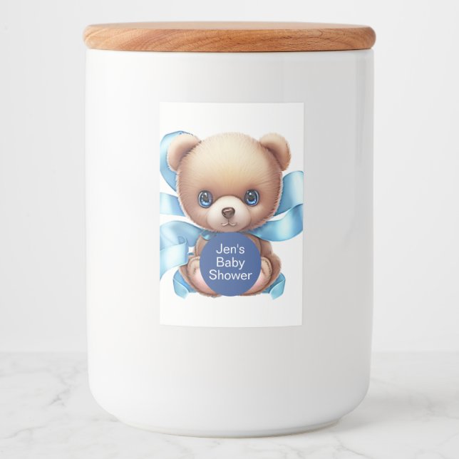 Étiquette Pour Bocaux Baby shower Bleu Teddy Bear (Devant)