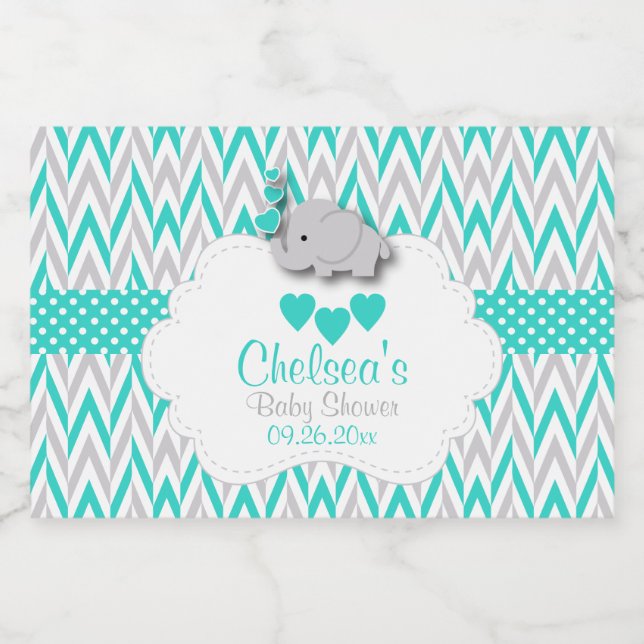 Étiquette Pour Bocaux Baby shower Eléphant Turquoise (Étiquettes simples)