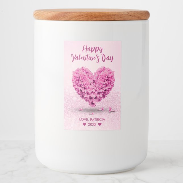 Étiquette Pour Bocaux Belle Heureuse Sainte-Valentin Coeur rose Hyacinth (Devant)