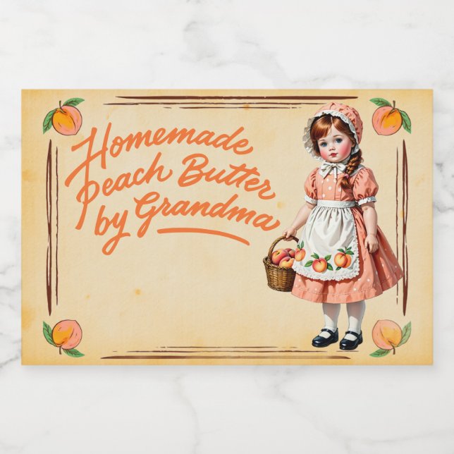 Étiquette Pour Bocaux Beurre de Pêche fait maison par grand-mère - Vinta (Étiquettes simples)