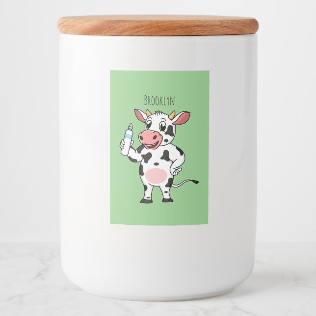 Étiquette Pour Bocaux Bonne vache avec dessin animé de biberon (Devant)