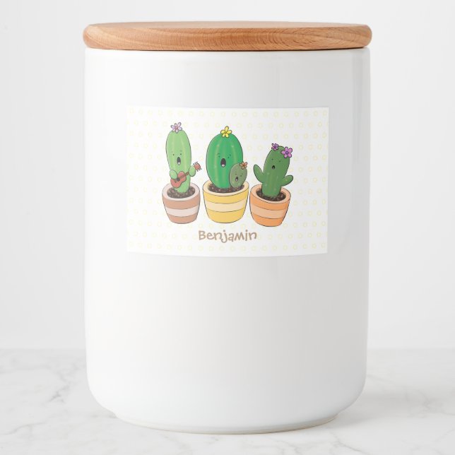 Étiquette Pour Bocaux Cactus trio chantante mignonne dessin animé (Devant)