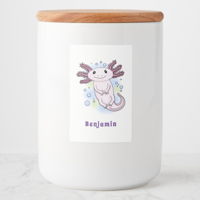 Étiquette Pour Bocaux Caricature axolotl rose adorable (Devant)