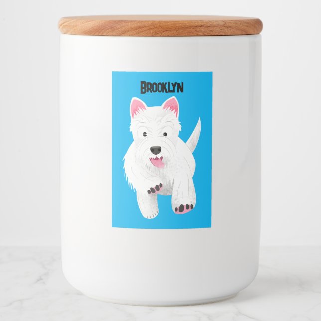 Étiquette Pour Bocaux Caricature blanche de terrier de l'ouest (Devant)