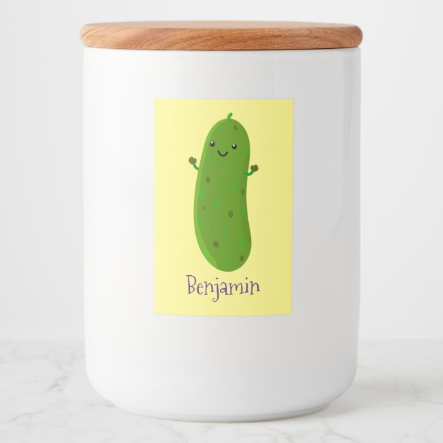 Étiquette Pour Bocaux Caricature de cornichon joyeux (Devant)
