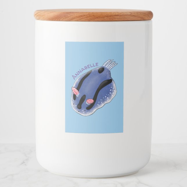 Étiquette Pour Bocaux Caricature de nudibranche bleu mignon (Devant)