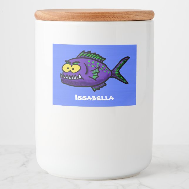 Étiquette Pour Bocaux Caricature de poisson de Piranha (Devant)