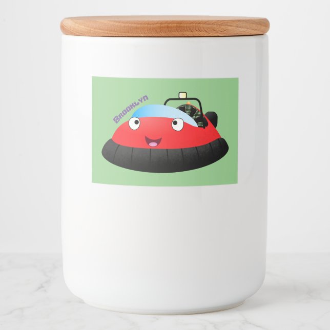 Étiquette Pour Bocaux Caricature d'hovercraft rouge joyeux (Devant)