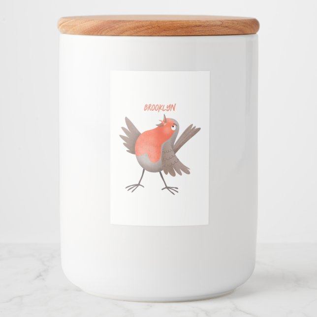 Étiquette Pour Bocaux Caricature d'oiseau rouge chantant mignon (Devant)