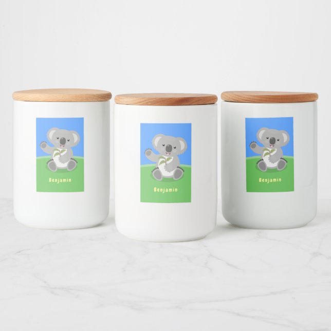 Étiquette Pour Bocaux Caricature joyeux koala agitant (Bouteilles)