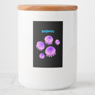 Étiquette Pour Bocaux Caricature kawaii de méduse violette rose mou
