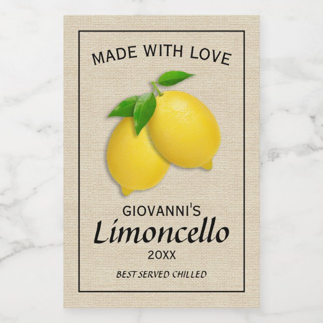 Étiquette Pour Bocaux Citrons Limoncello faits maison personnalisés (Étiquettes simples)