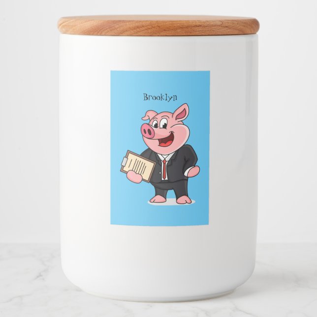 Étiquette Pour Bocaux Cochon amusant en costume d'affaires dessin animé (Devant)