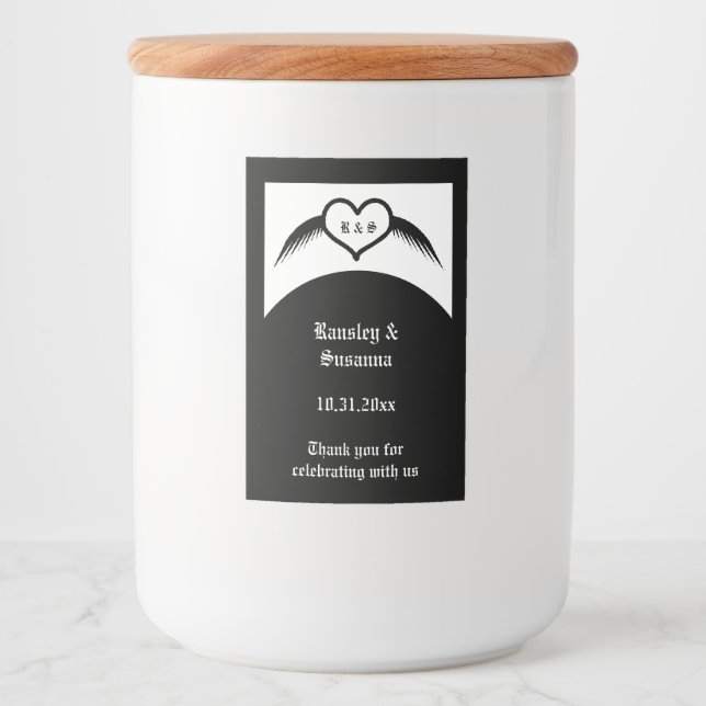 Étiquette Pour Bocaux Coeur ailé gothique Mariage Personnalisé Monogramm (Devant)