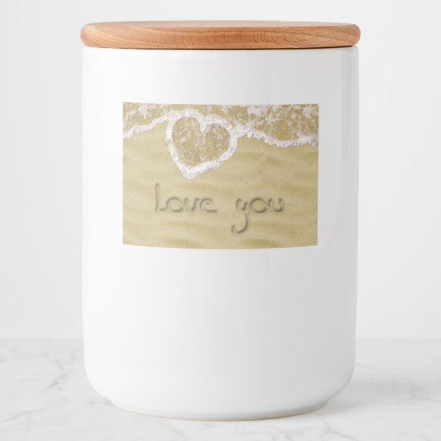Étiquette Pour Bocaux Coeur "Love you" écrit dans Sable (Devant)