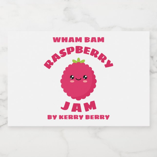 Étiquette Pour Bocaux Confiture de framboise Kawaii (Étiquettes simples)