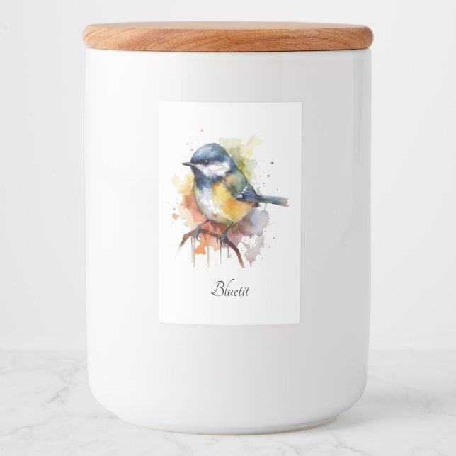 Étiquette Pour Bocaux Cute Bluetit sur une branche, personnalisé (Devant)