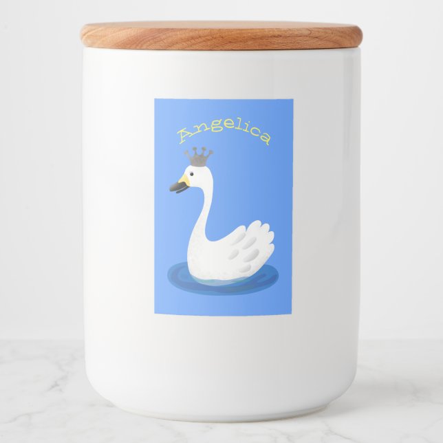 Étiquette Pour Bocaux Cute cygne blanc avec dessin de la couronne (Devant)