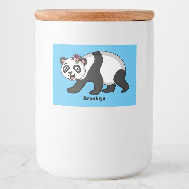 Étiquette Pour Bocaux Cute happy panda bear with flower cartoon (Devant)