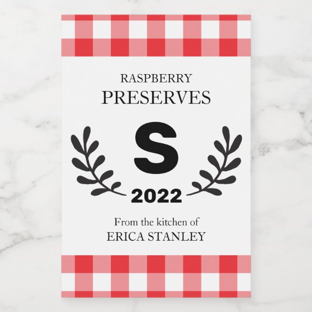 Étiquette Pour Bocaux En vichy rouge Monogramme fait maison (Étiquettes simples)