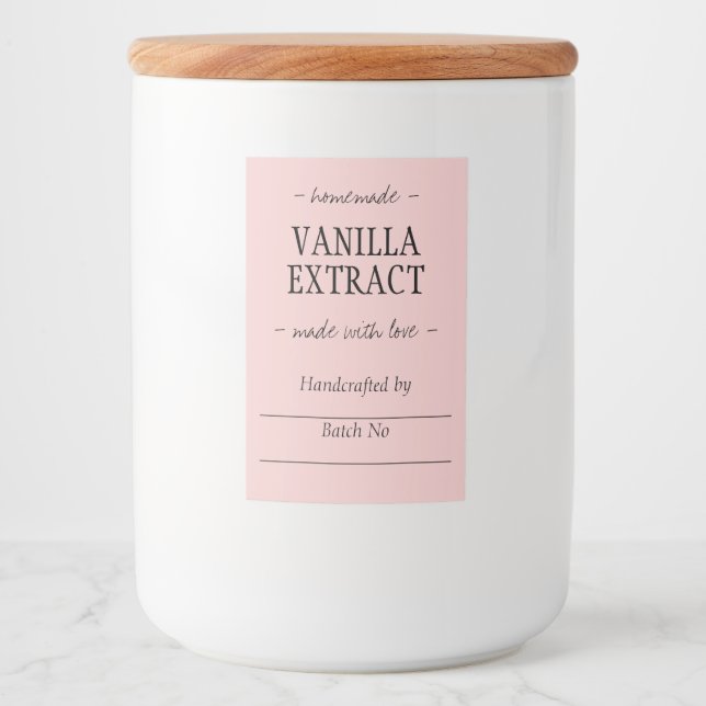 Étiquette Pour Bocaux Extrait de vanille artisanal rose (Devant)