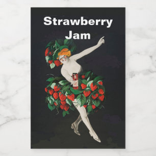 Étiquette Pour Bocaux FEMME AUX FRAISES Confiture de fraises Art Nouveau
