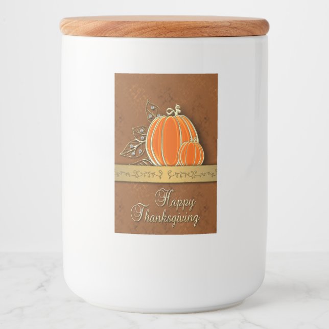 Étiquette Pour Bocaux Feuilles Citrouilles précieux de Thanksgiving Gold (Devant)