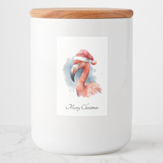 Étiquette Pour Bocaux Flamant rose père Noël Snowbird, personnalisé (Devant)
