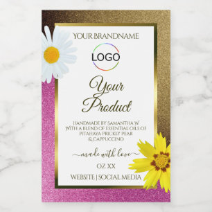 Étiquette Pour Bocaux Floral rose or Parties scintillant blanc produit É