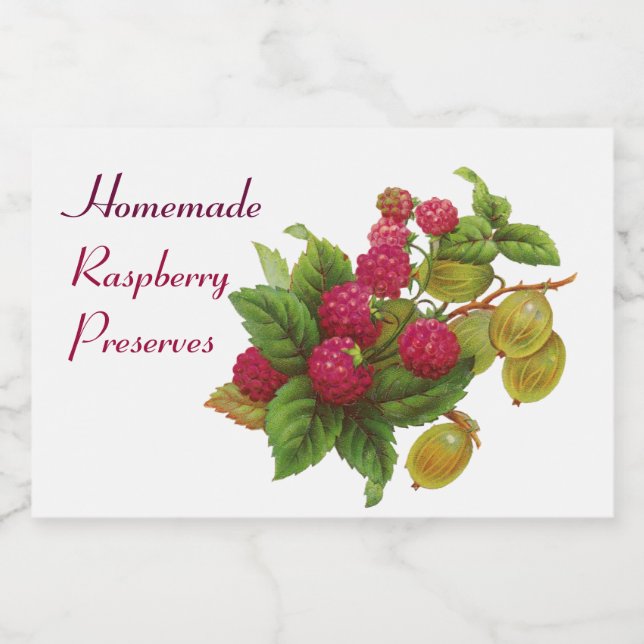 Étiquette Pour Bocaux FRUITS DE SAISON / RASPBERRIES .Préserve Blanc (Étiquettes simples)