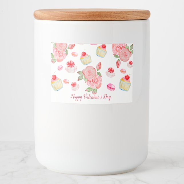 Étiquette Pour Bocaux Gâteaux sucrés et roses en aquarelle (Devant)