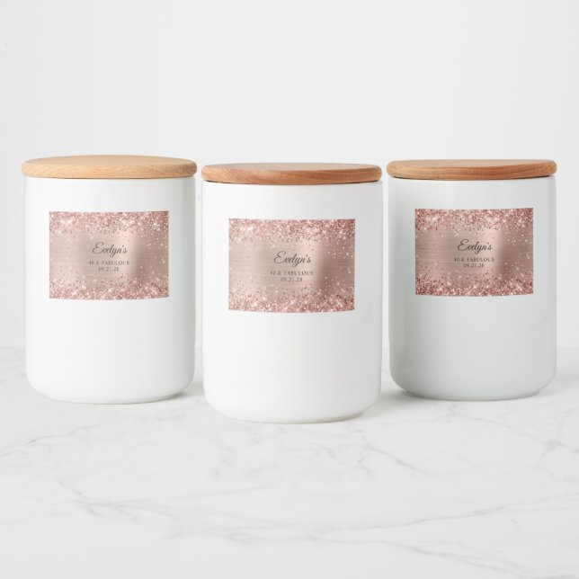 Étiquette Pour Bocaux Glittery Rose Gold Foil 40 & Fabulous (Bouteilles)