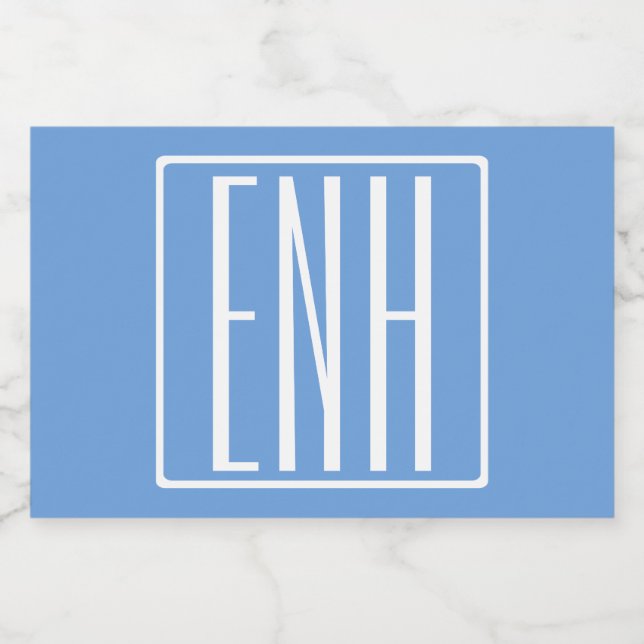 Étiquette Pour Bocaux Gras moderne 3 initiales Monogramme | Bleu doux (Étiquettes simples)