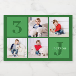 Étiquette Pour Bocaux Green Birthday Boy Photo Collage Custom Party