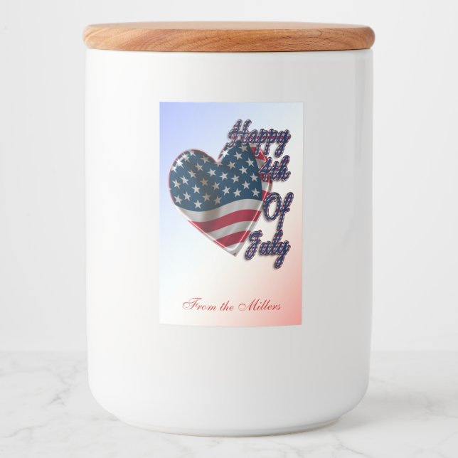 Étiquette Pour Bocaux Happy 4 juillet USA Flag Heart (Devant)