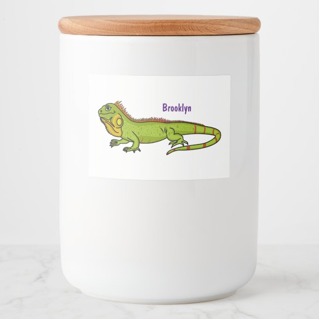 Étiquette Pour Bocaux Happy green iguana cartoon (Devant)