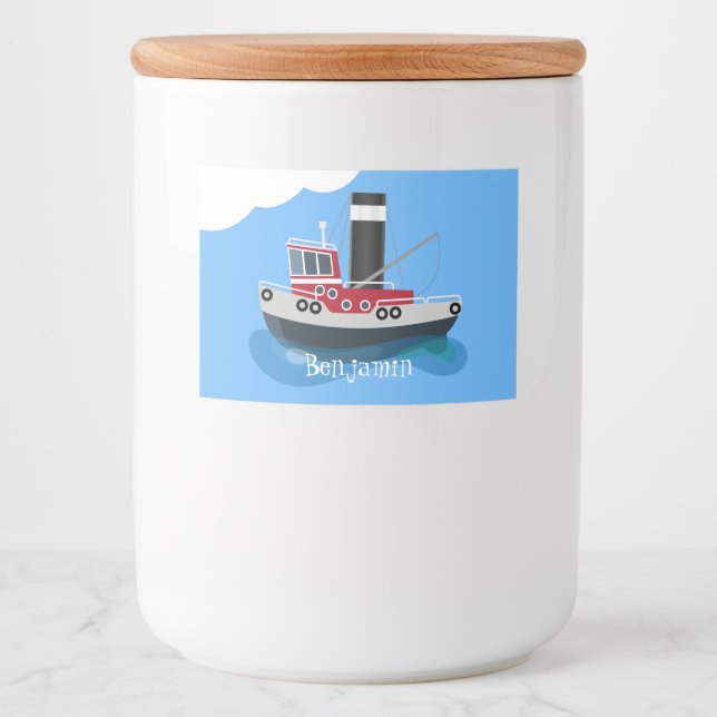 Étiquette Pour Bocaux Illustration d'un bateau à chalutier mignon (Devant)