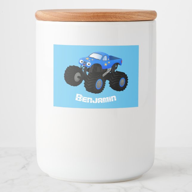 Étiquette Pour Bocaux Illustration d'un camion monstre bleu mou (Devant)