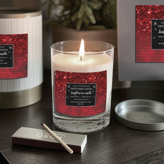 Étiquette Pour Bocaux Ingrédients de Parties scintillant Faux rouge prof (#zazzlemade #zazzlelabel #zazzlesticker #deepred #cristmas #rcandlelabel #snowflake #glitterred  )