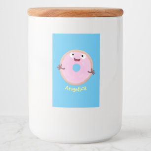 Étiquette Pour Bocaux Joli cartoon de beignet glacé rose heureux