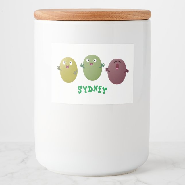 Étiquette Pour Bocaux Jolie olives joyeux chantant dessin animé (Devant)