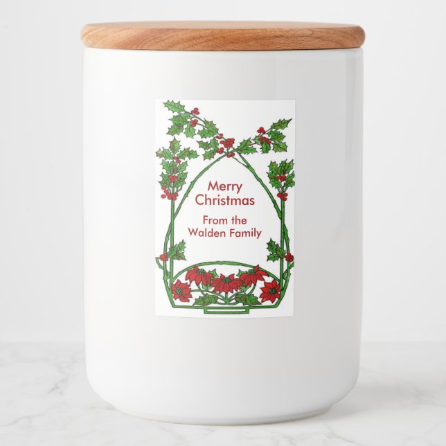 Étiquette Pour Bocaux Joyeux Noël Holly poinsettia (Devant)